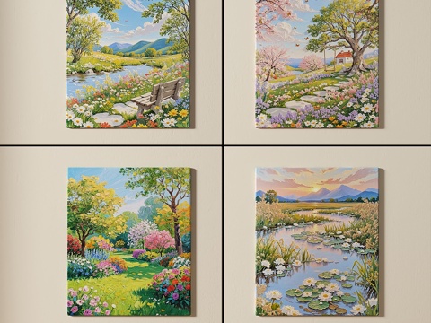  现代，美式，田园，组合画3d模型 