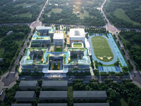 现代学校建筑  中小学建筑 学校鸟瞰图 艺术培训学校su模型