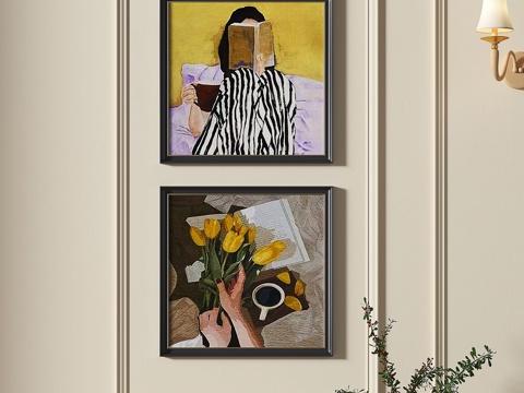  奶油，中古风，组合画3d模型 