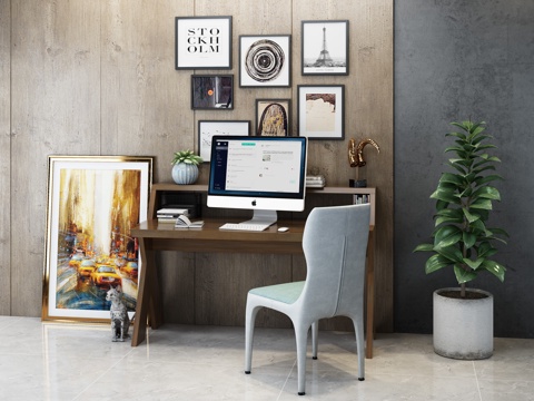  现代书桌椅组合3d模型 