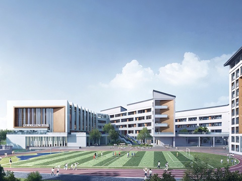 现代学校建筑  中小学建筑 学校鸟瞰图 艺术培训学校su模型