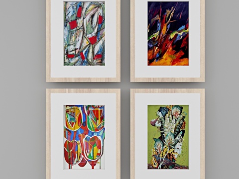  现代挂画组合3d模型 