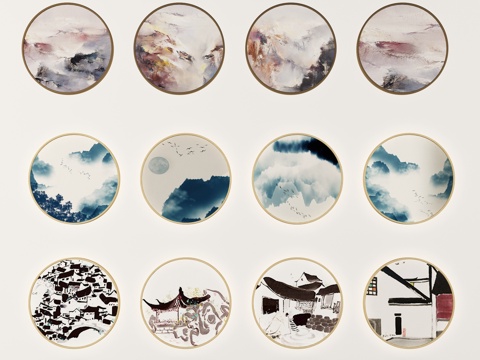  现代挂画 中式挂画 新中式挂画 园挂画 墙饰3d模型 