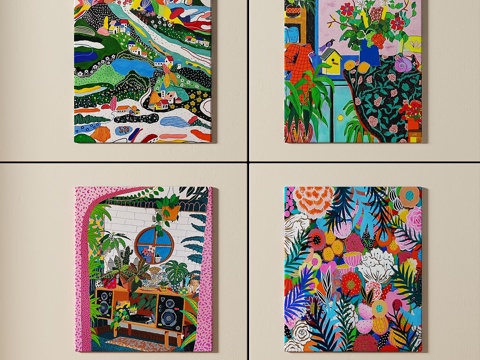  现代，美式，田园，抽象，儿童，组合画3d模型 