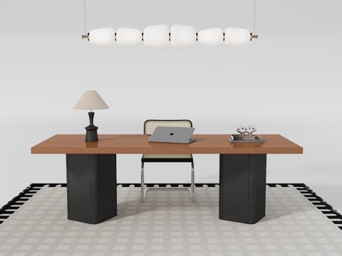  中古侘寂风书桌椅3d模型 