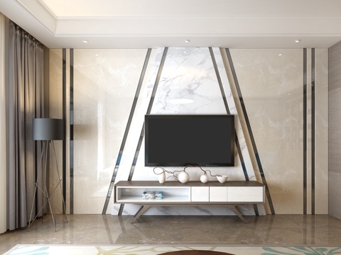 现代电视背景墙3d模型 