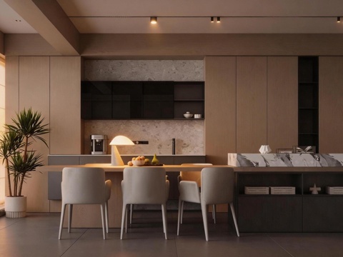  餐厨一体 开放式餐厅 餐桌 厨柜3d模型 