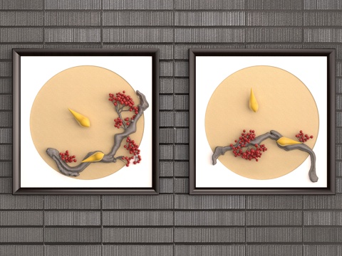  中式挂画 中式立体画3d模型 