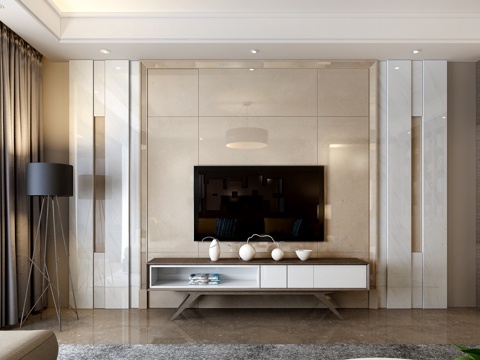  现代背景墙 电视柜 电视 书柜 地毯 落地灯 窗帘3d模型 