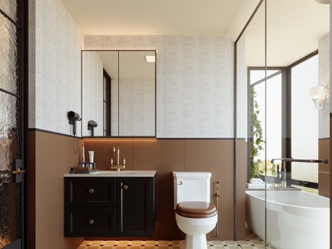 美式中古风卫生间su模型