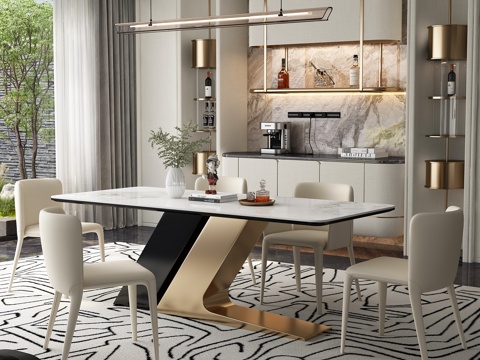  现代轻奢餐厅 餐桌椅3d模型 