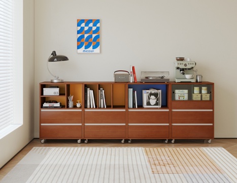  中古风实木组合柜 移动储物柜 收纳柜 餐边柜3d模型 