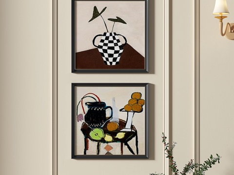  奶油，中古风，组合画3d模型 