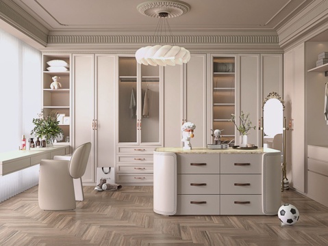  现代奶油风衣帽间3d模型 