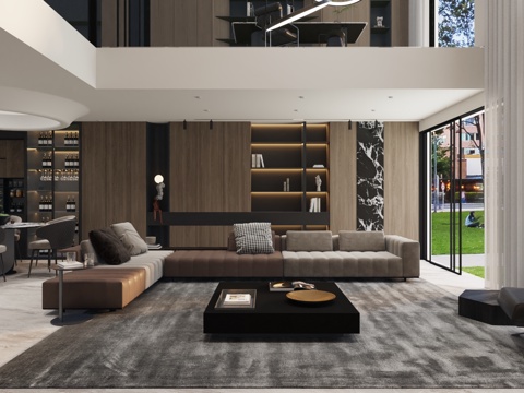  客餐厅 意式客厅 别墅客厅3d模型 