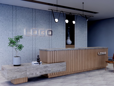 工位 接待 办公室 前台 酒店前台 工装 大厅su模型