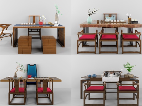  新中式茶桌茶几组合3d模型 