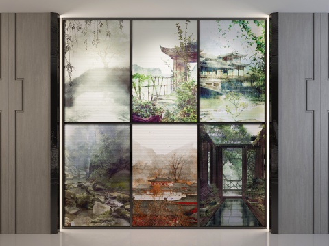  新中式装饰画 挂画 风景画 油画 山水画3d模型 