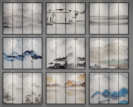  新中式挂画组合3d模型 