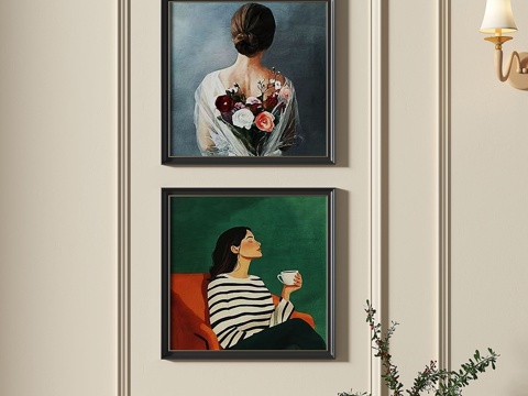  奶油，中古风，组合画3d模型 