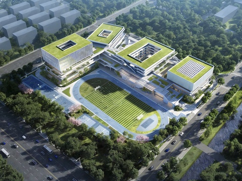 现代学校建筑  中小学建筑 学校鸟瞰图 艺术培训学校  学校su模型