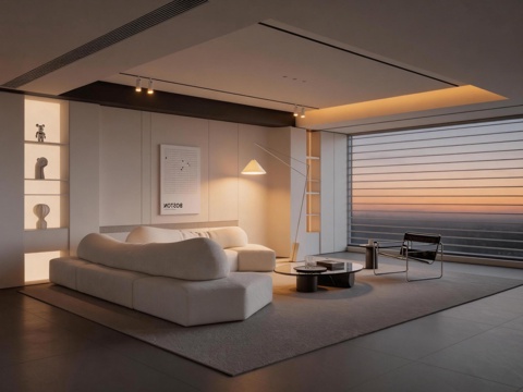 极简客厅 极简客厅 组合沙发su模型