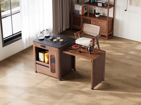  现代风格书房 家具茶桌椅 灯光齐全 茶壶 茶叶3d模型 