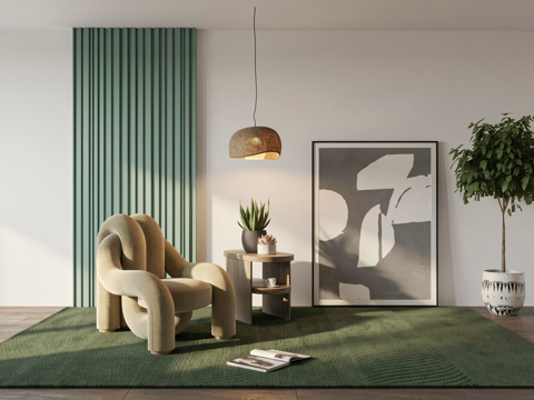 奶油现代单人沙发_布艺沙发_云朵沙发_儿童沙发su模型