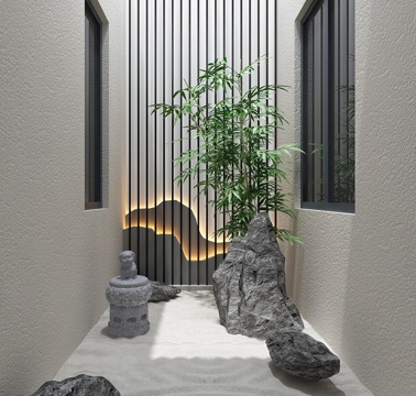  新中式别墅天井景观小品3d模型 