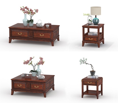  中式茶几摆件组合3d模型 