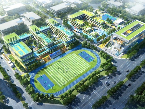 现代学校建筑  中小学建筑 学校鸟瞰图 艺术培训学校  学校su模型