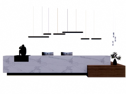 大厅 办公空间 办公 前台 工位su模型