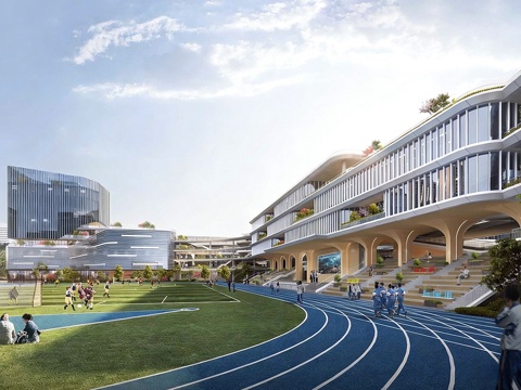 现代学校建筑  中小学建筑 学校操场 艺术培训学校su模型