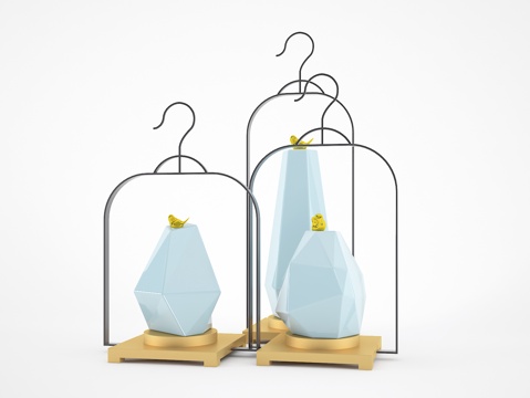  新中式摆设 小鸟摆设 鸟笼3d模型 