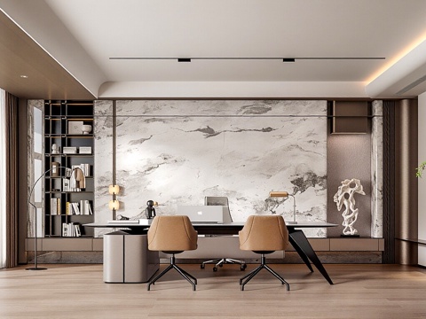  轻奢风经理办公室 办公桌椅 老板椅 办公椅 摆件3d模型 