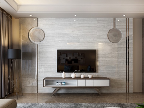  现代背景墙 电视柜 书柜 窗帘3d模型 