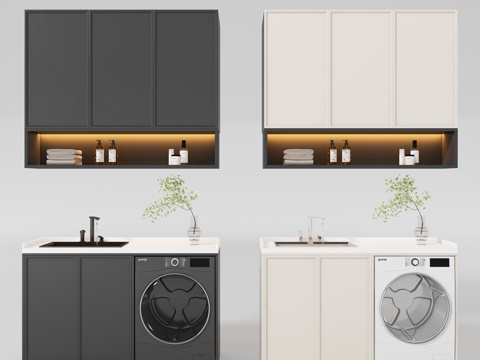  现代阳台柜体 洗衣机3d模型 