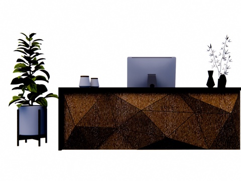 办公空间 电脑 工装 公司前台 展厅 前台 办公室su模型