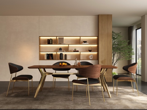  现代侘寂餐厅 餐桌椅3d模型 