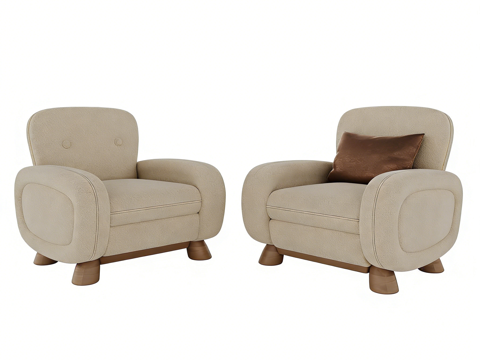  中古侘寂奶油风沙发3d模型 