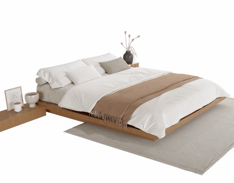  现代双人床 床头柜3d模型 