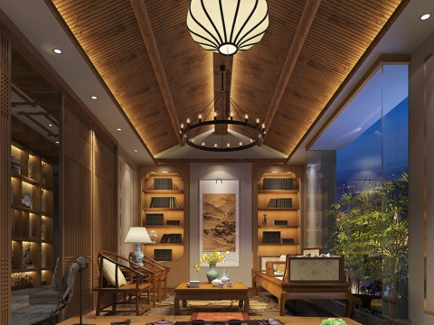  中式洗浴中心会所 罗汉椅茶具3d模型 