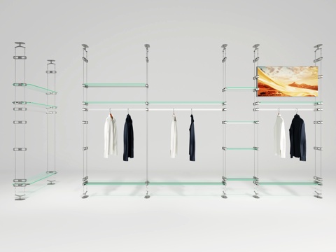  天地金属玻璃货架3d模型 