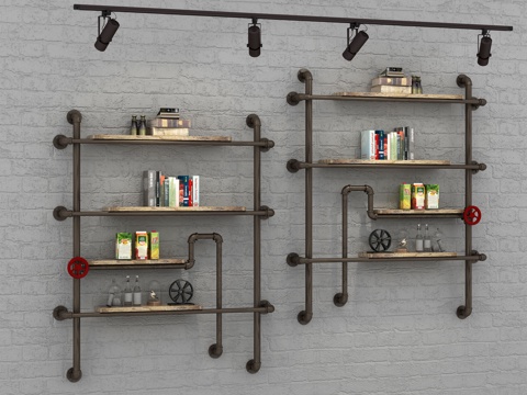  工业风铁管层架置物架射灯3d模型 