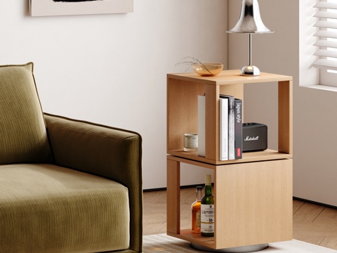  现代原木旋转边几 实木角几 北欧创意床头柜3d模型 