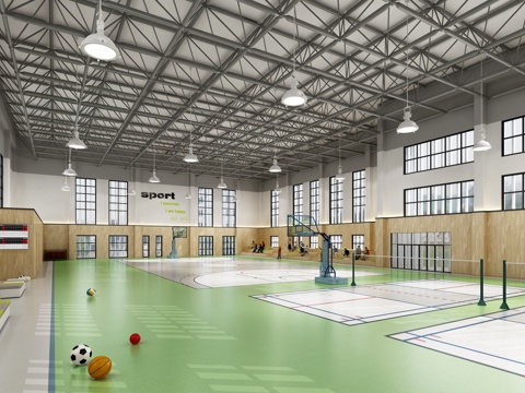  现代室内篮球馆 现代学校 观众席 篮球框 电子显示屏 篮3d模型 