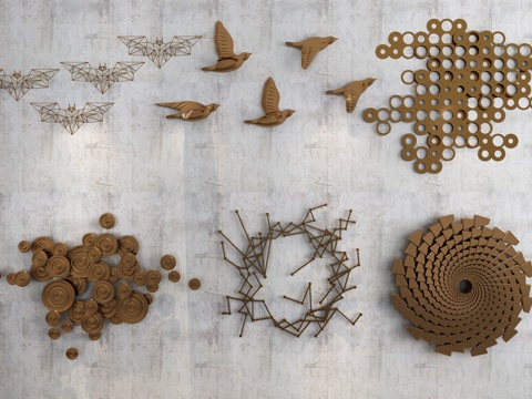  新中式金属墙饰3d模型 