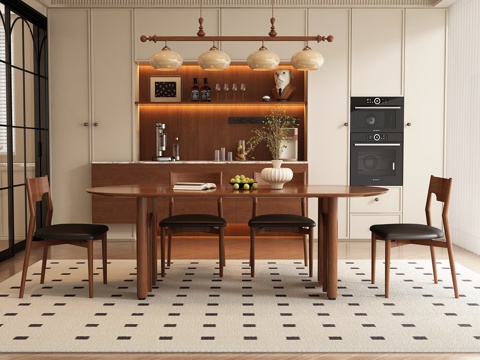  中古风餐厅 餐桌椅3d模型 