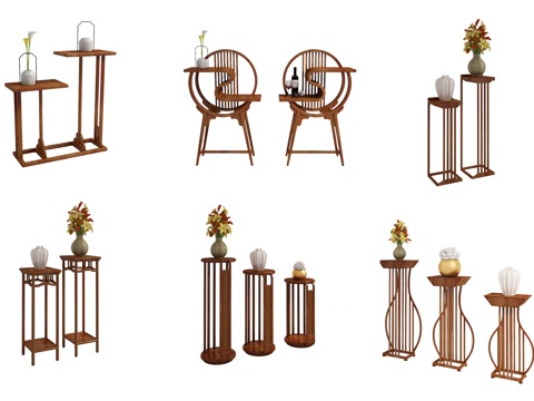  新中式玄关置物架3d模型 