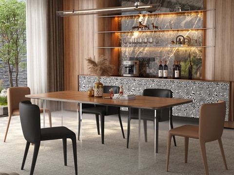  现代轻奢餐厅 餐桌椅3d模型 